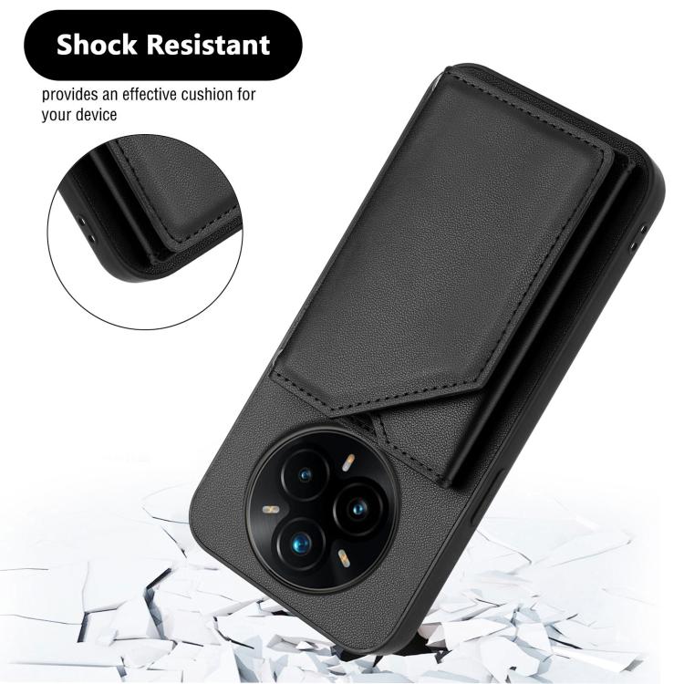 For Realme 14 Pro+ Skin Feel Four Card Slots Phone Case with Wrist Strap