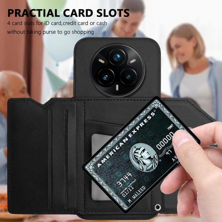 For Realme 14 Pro+ Skin Feel Four Card Slots Phone Case with Wrist Strap