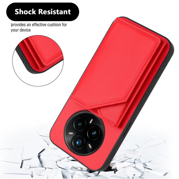For Realme 14 Pro+ Skin Feel Four Card Slots Phone Case with Wrist Strap