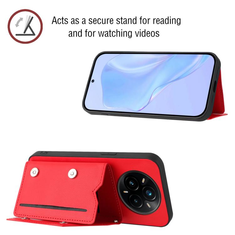 For Realme 14 Pro+ Skin Feel Four Card Slots Phone Case with Wrist Strap