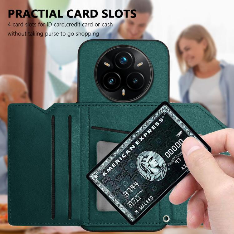 For Realme 14 Pro+ Skin Feel Four Card Slots Phone Case with Wrist Strap
