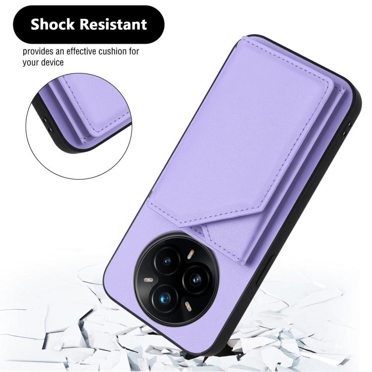 For Realme 14 Pro+ Skin Feel Four Card Slots Phone Case with Wrist Strap