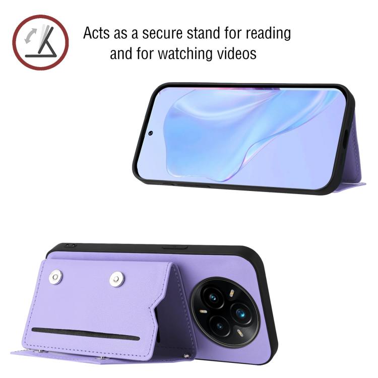 For Realme 14 Pro+ Skin Feel Four Card Slots Phone Case with Wrist Strap
