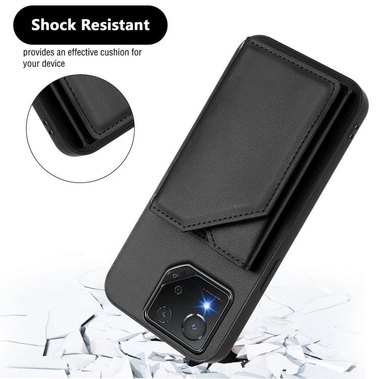 For Asus ROG Phone 8 Pro Skin Feel Four Card Slots Phone Case with Wrist Strap