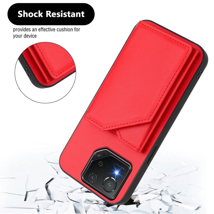 For Asus ROG Phone 8 Pro Skin Feel Four Card Slots Phone Case with Wrist Strap