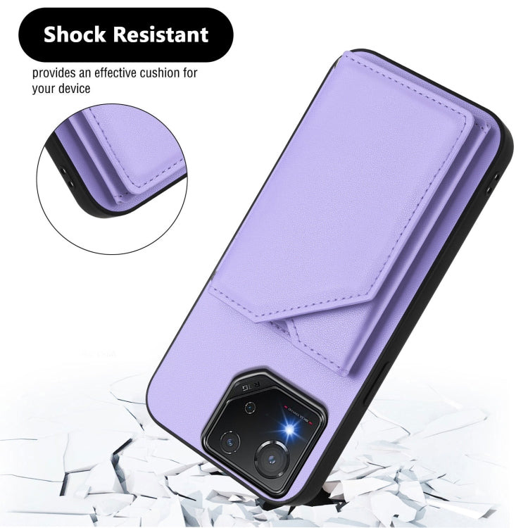 For Asus ROG Phone 8 Pro Skin Feel Four Card Slots Phone Case with Wrist Strap