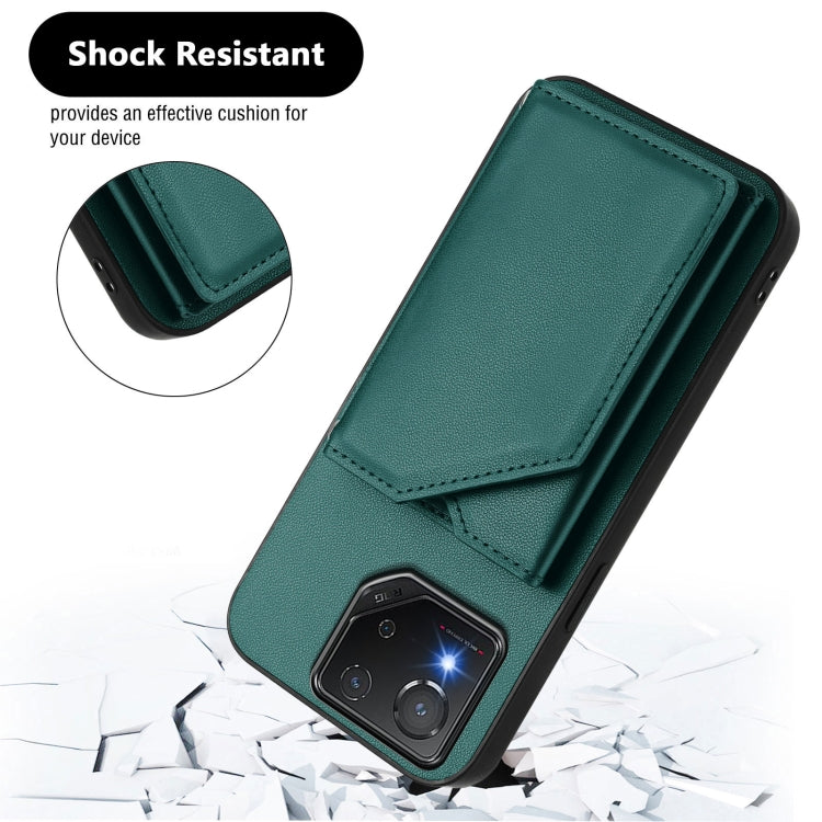 For Asus ROG Phone 8 Skin Feel Four Card Slots Phone Case with Wrist Strap