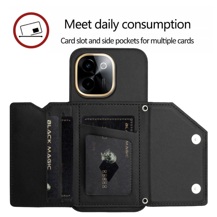 For vivo Y200 Skin Feel Four Card Slots Phone Case with Wrist Strap