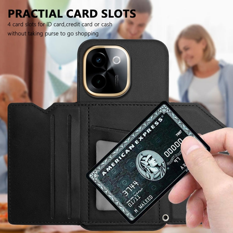 For vivo Y200 Skin Feel Four Card Slots Phone Case with Wrist Strap