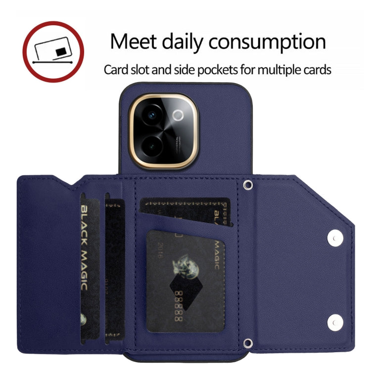 For vivo Y200 Skin Feel Four Card Slots Phone Case with Wrist Strap