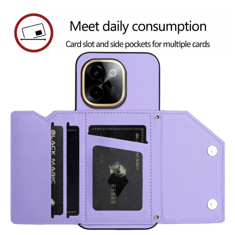 For vivo Y200 Skin Feel Four Card Slots Phone Case with Wrist Strap