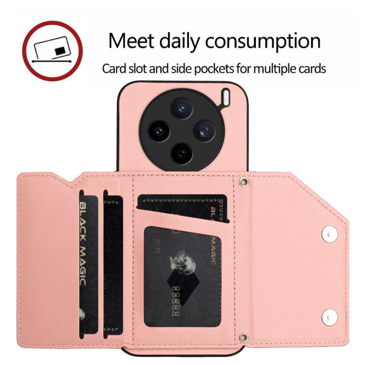 For vivo X200s Skin Feel Four Card Slots Phone Case with Wrist Strap