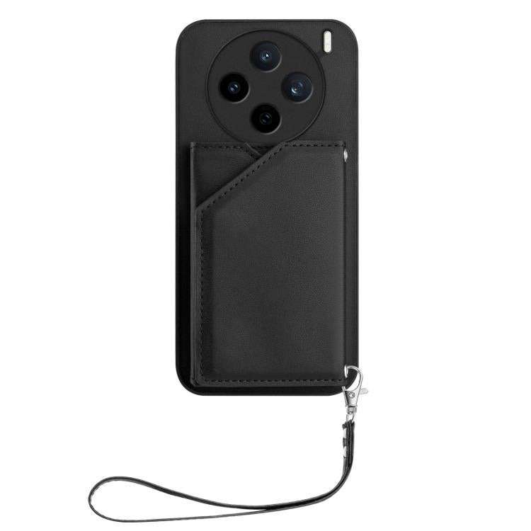 For vivo X200s Skin Feel Four Card Slots Phone Case with Wrist Strap
