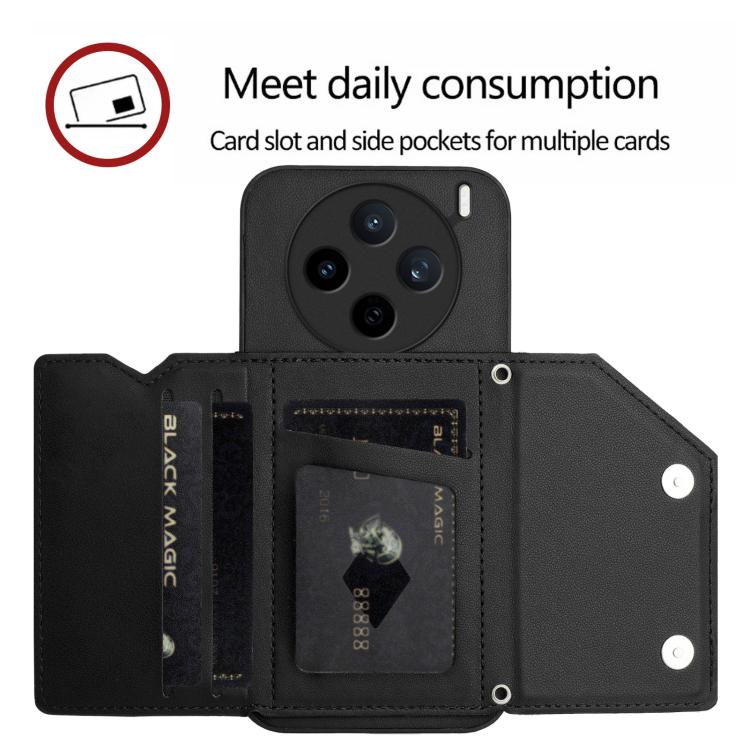 For vivo X200s Skin Feel Four Card Slots Phone Case with Wrist Strap