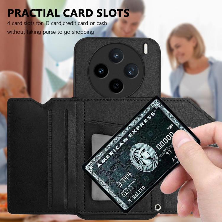For vivo X200s Skin Feel Four Card Slots Phone Case with Wrist Strap