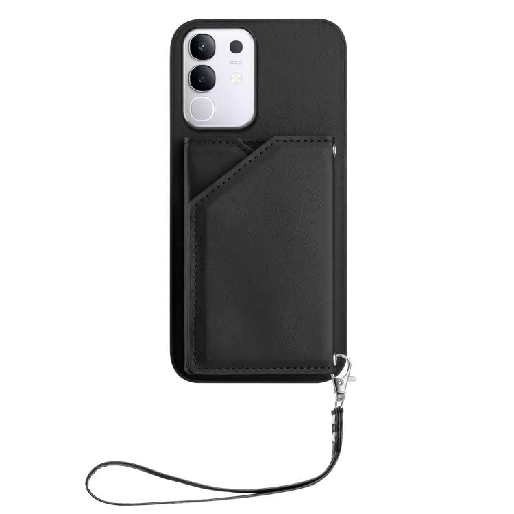 For vivo Y29 4G / T4x / Y300t Skin Feel Four Card Slots Phone Case with Wrist Strap