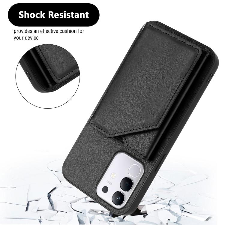 For vivo Y29 4G / T4x / Y300t Skin Feel Four Card Slots Phone Case with Wrist Strap