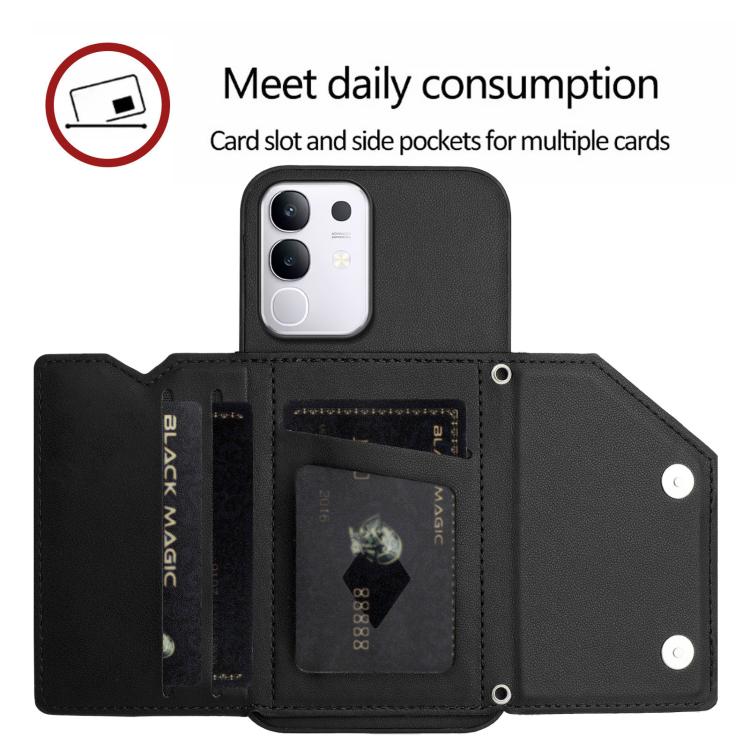 For vivo Y29 4G / T4x / Y300t Skin Feel Four Card Slots Phone Case with Wrist Strap