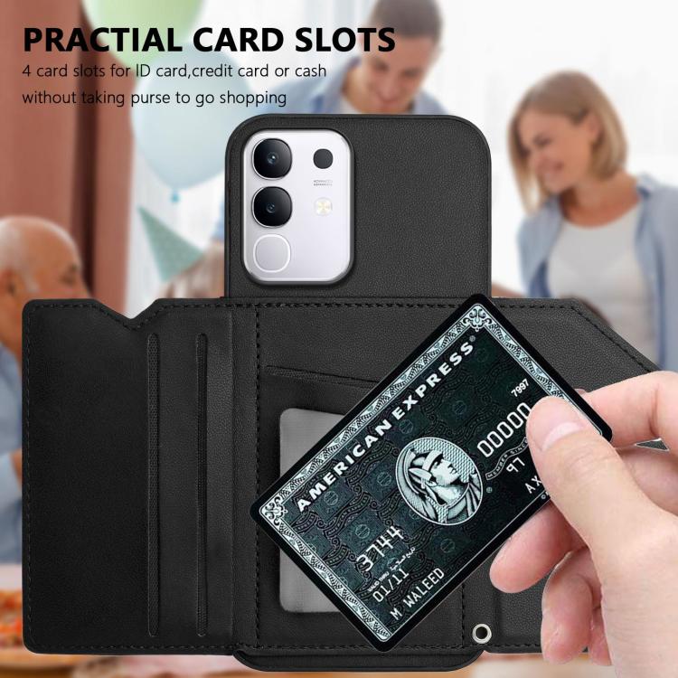 For vivo Y29 4G / T4x / Y300t Skin Feel Four Card Slots Phone Case with Wrist Strap