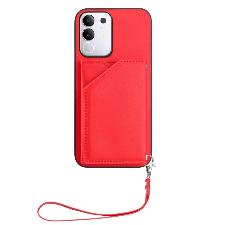 For vivo Y29 4G / T4x / Y300t Skin Feel Four Card Slots Phone Case with Wrist Strap