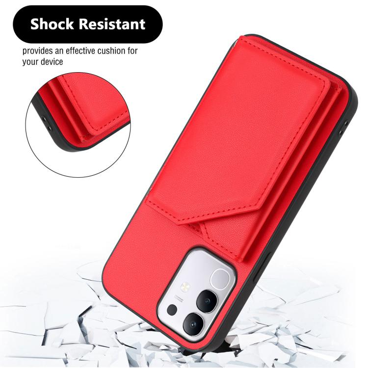 For vivo Y29 4G / T4x / Y300t Skin Feel Four Card Slots Phone Case with Wrist Strap