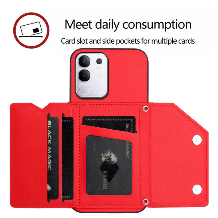 For vivo Y29 4G / T4x / Y300t Skin Feel Four Card Slots Phone Case with Wrist Strap