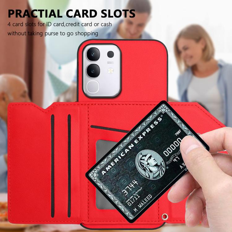 For vivo Y29 4G / T4x / Y300t Skin Feel Four Card Slots Phone Case with Wrist Strap