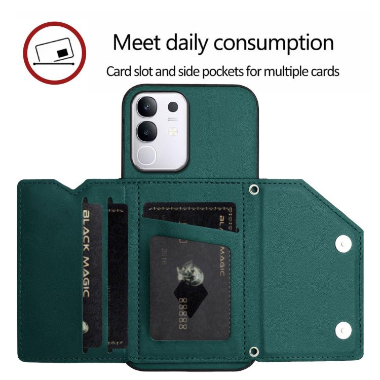 For vivo Y29 4G / T4x / Y300t Skin Feel Four Card Slots Phone Case with Wrist Strap