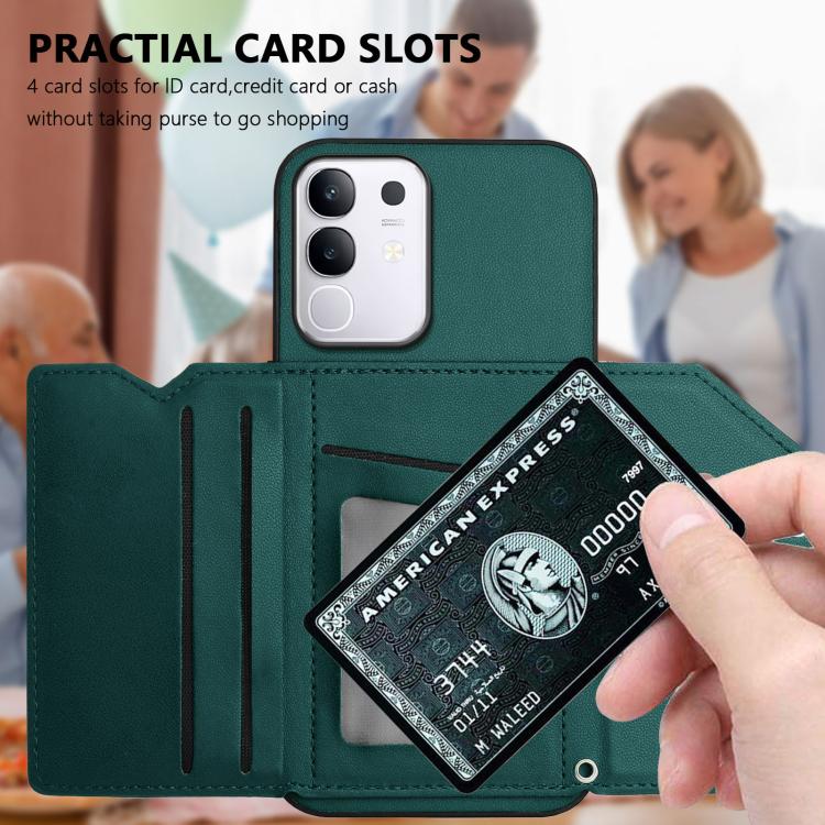For vivo Y29 4G / T4x / Y300t Skin Feel Four Card Slots Phone Case with Wrist Strap