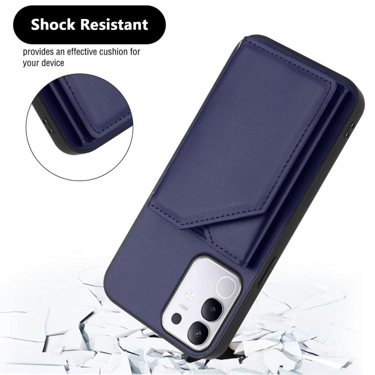 For vivo Y29 4G / T4x / Y300t Skin Feel Four Card Slots Phone Case with Wrist Strap