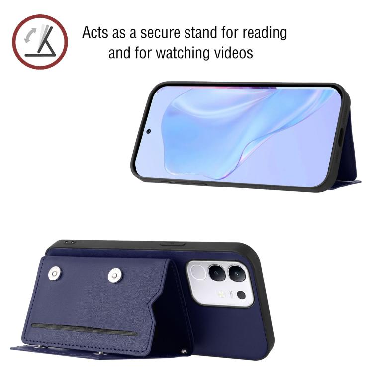 For vivo Y29 4G / T4x / Y300t Skin Feel Four Card Slots Phone Case with Wrist Strap