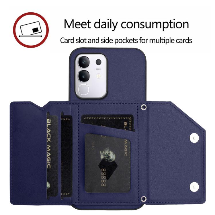 For vivo Y29 4G / T4x / Y300t Skin Feel Four Card Slots Phone Case with Wrist Strap