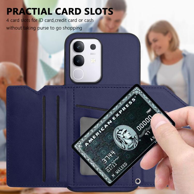 For vivo Y29 4G / T4x / Y300t Skin Feel Four Card Slots Phone Case with Wrist Strap