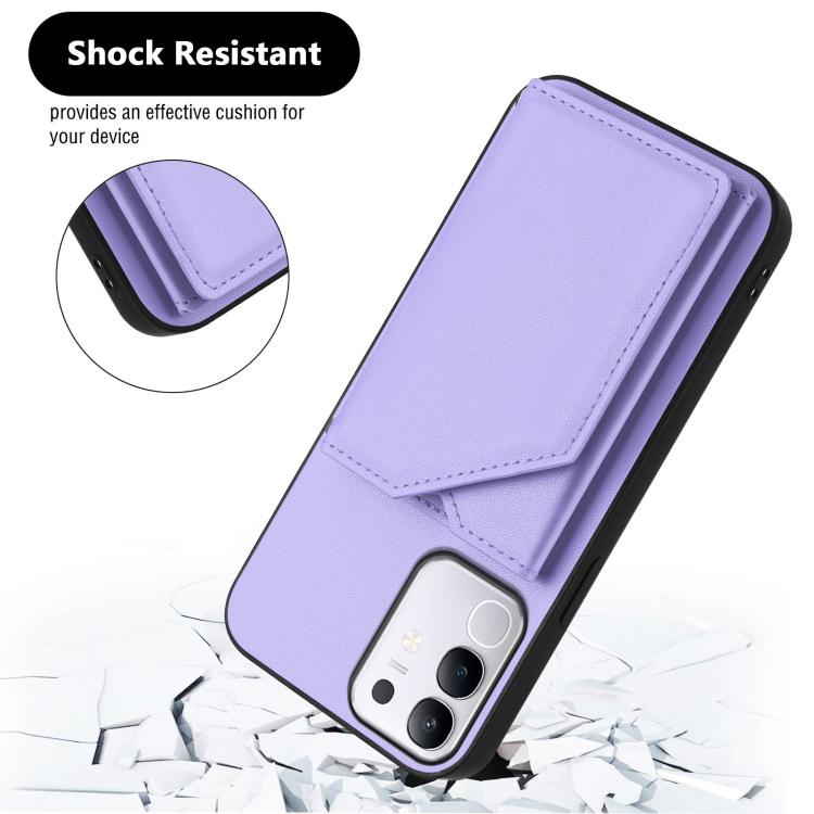 For vivo Y29 4G / T4x / Y300t Skin Feel Four Card Slots Phone Case with Wrist Strap