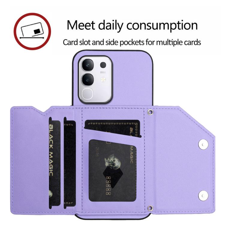 For vivo Y29 4G / T4x / Y300t Skin Feel Four Card Slots Phone Case with Wrist Strap