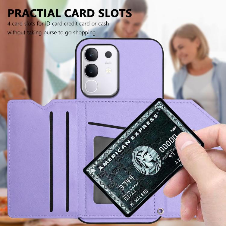 For vivo Y29 4G / T4x / Y300t Skin Feel Four Card Slots Phone Case with Wrist Strap