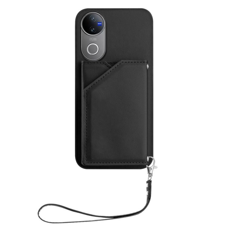 For vivo V50 / V50e Skin Feel Four Card Slots Phone Case with Wrist Strap