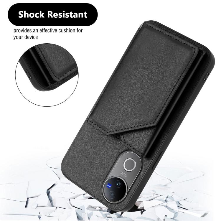 For vivo V50 / V50e Skin Feel Four Card Slots Phone Case with Wrist Strap