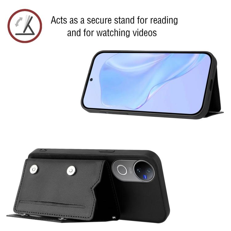 For vivo V50 / V50e Skin Feel Four Card Slots Phone Case with Wrist Strap