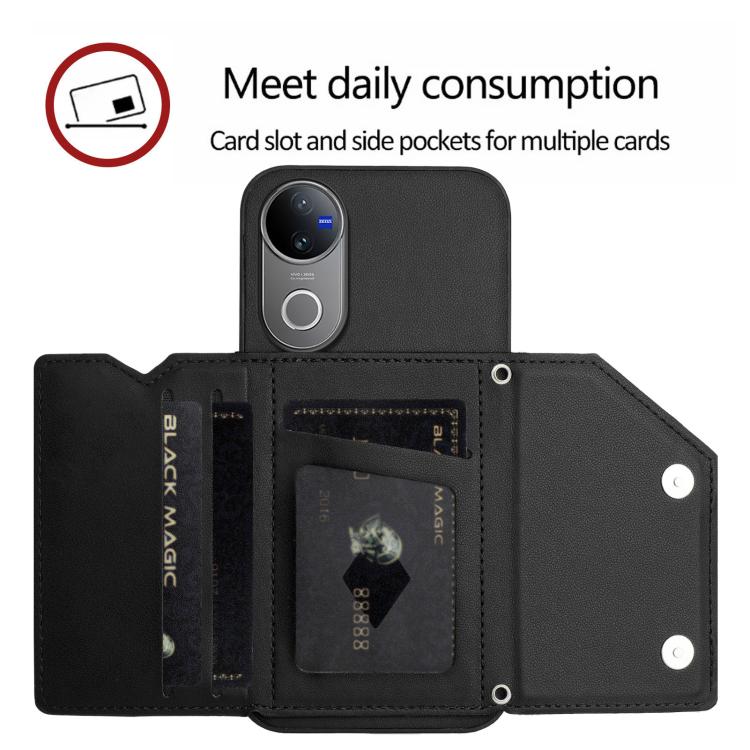 For vivo V50 / V50e Skin Feel Four Card Slots Phone Case with Wrist Strap