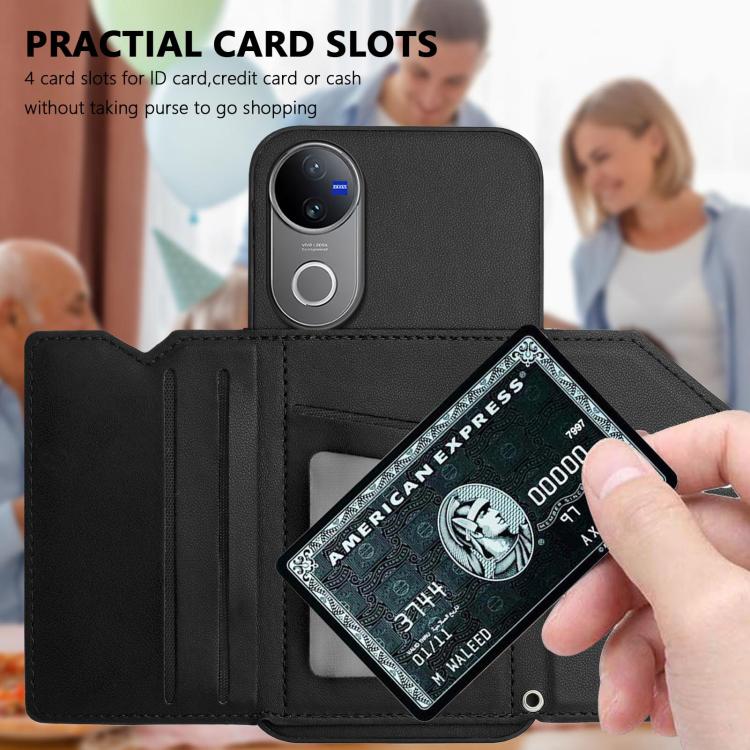 For vivo V50 / V50e Skin Feel Four Card Slots Phone Case with Wrist Strap