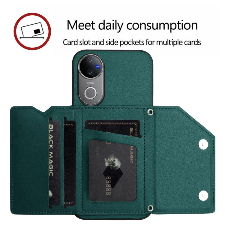 For vivo V50 / V50e Skin Feel Four Card Slots Phone Case with Wrist Strap