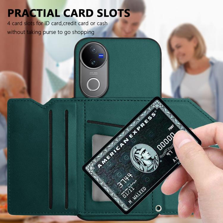 For vivo V50 / V50e Skin Feel Four Card Slots Phone Case with Wrist Strap