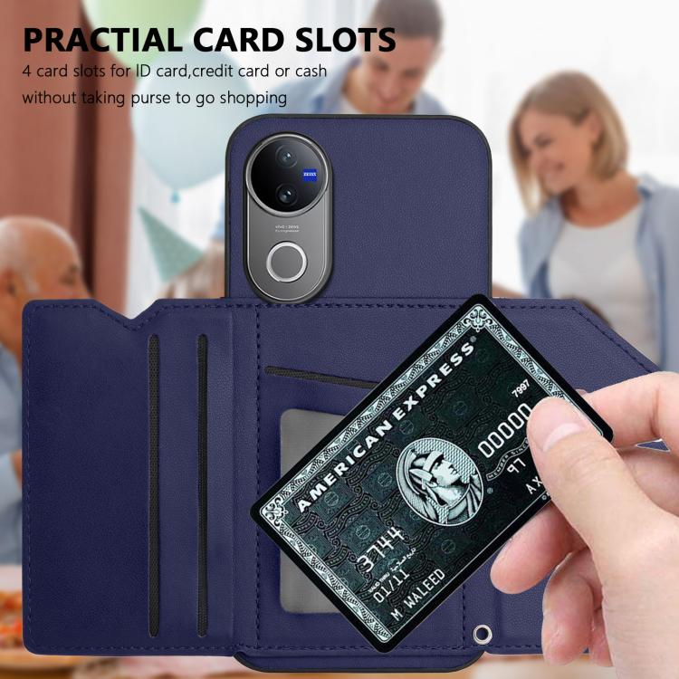 For vivo V50 / V50e Skin Feel Four Card Slots Phone Case with Wrist Strap
