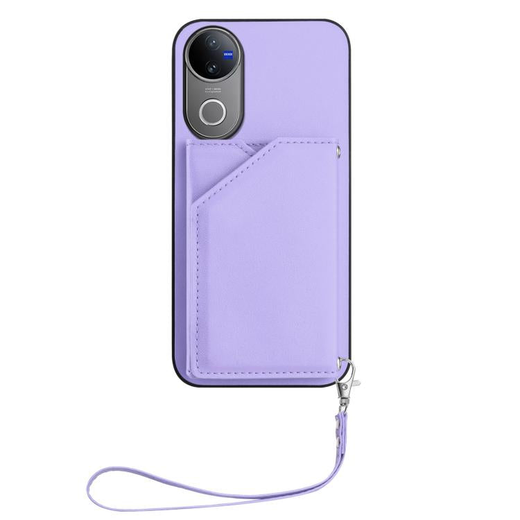 For vivo V50 / V50e Skin Feel Four Card Slots Phone Case with Wrist Strap