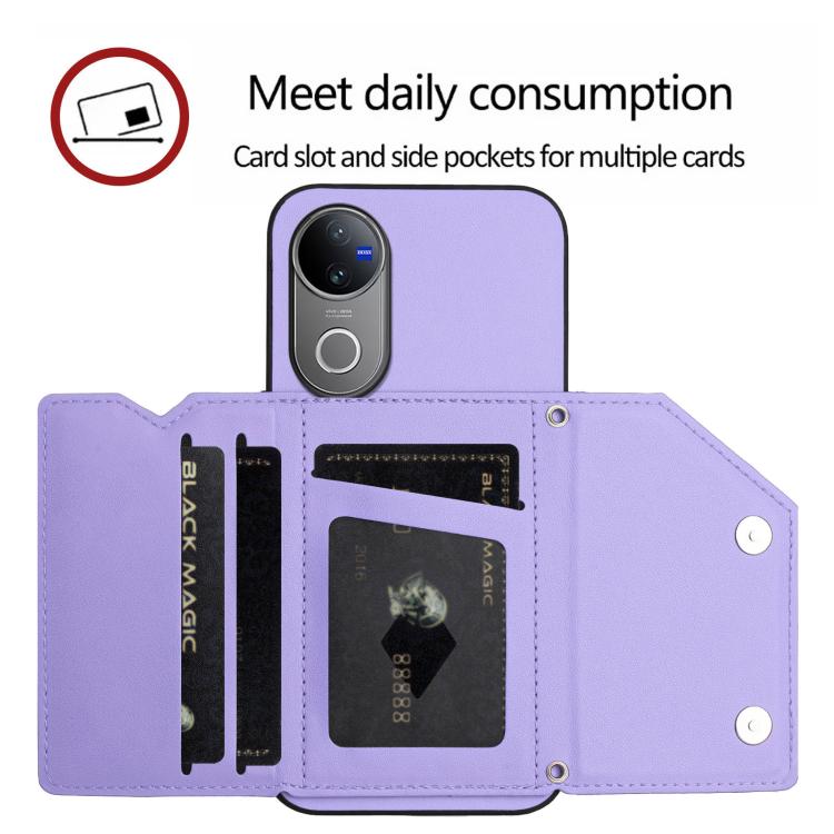 For vivo V50 / V50e Skin Feel Four Card Slots Phone Case with Wrist Strap