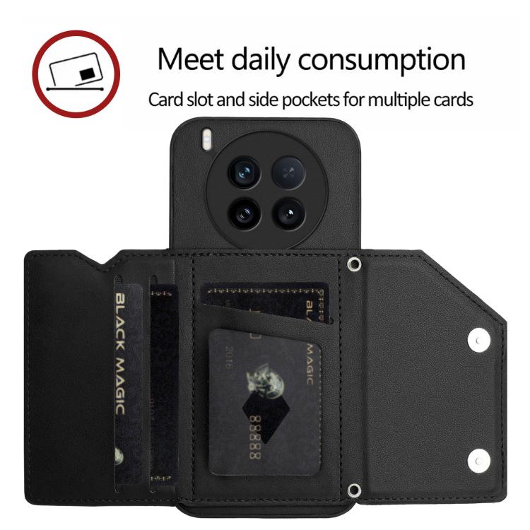 For vivo X200 Ultra Skin Feel Four Card Slots Phone Case with Wrist Strap