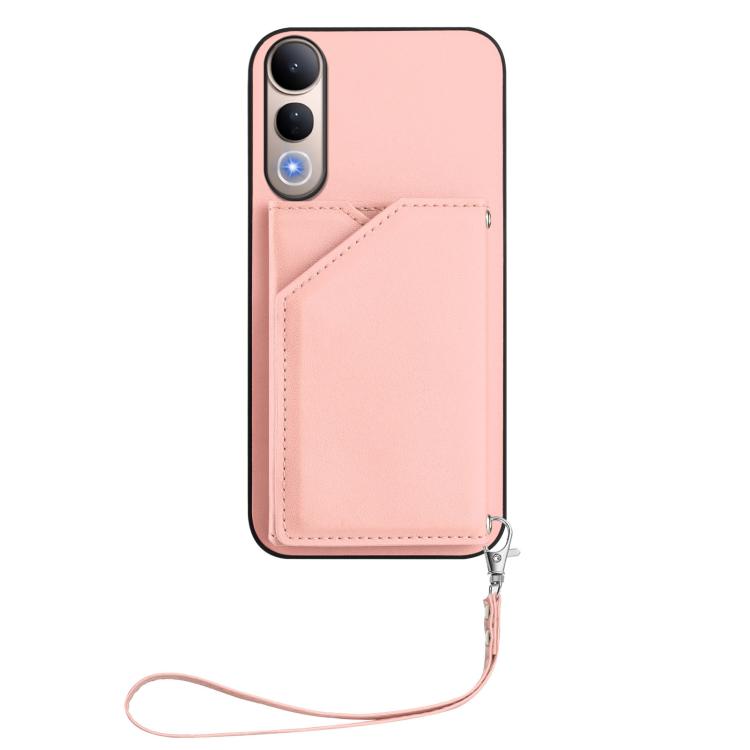 For vivo V50 Lite 4G Skin Feel Four Card Slots Phone Case with Wrist Strap