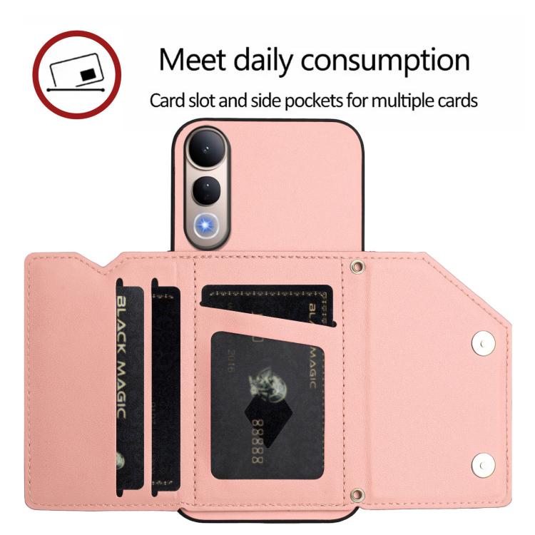 For vivo V50 Lite 4G Skin Feel Four Card Slots Phone Case with Wrist Strap