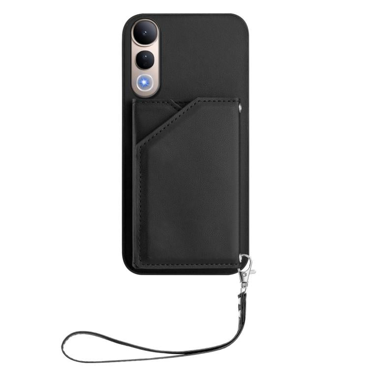 For vivo V50 Lite 4G Skin Feel Four Card Slots Phone Case with Wrist Strap